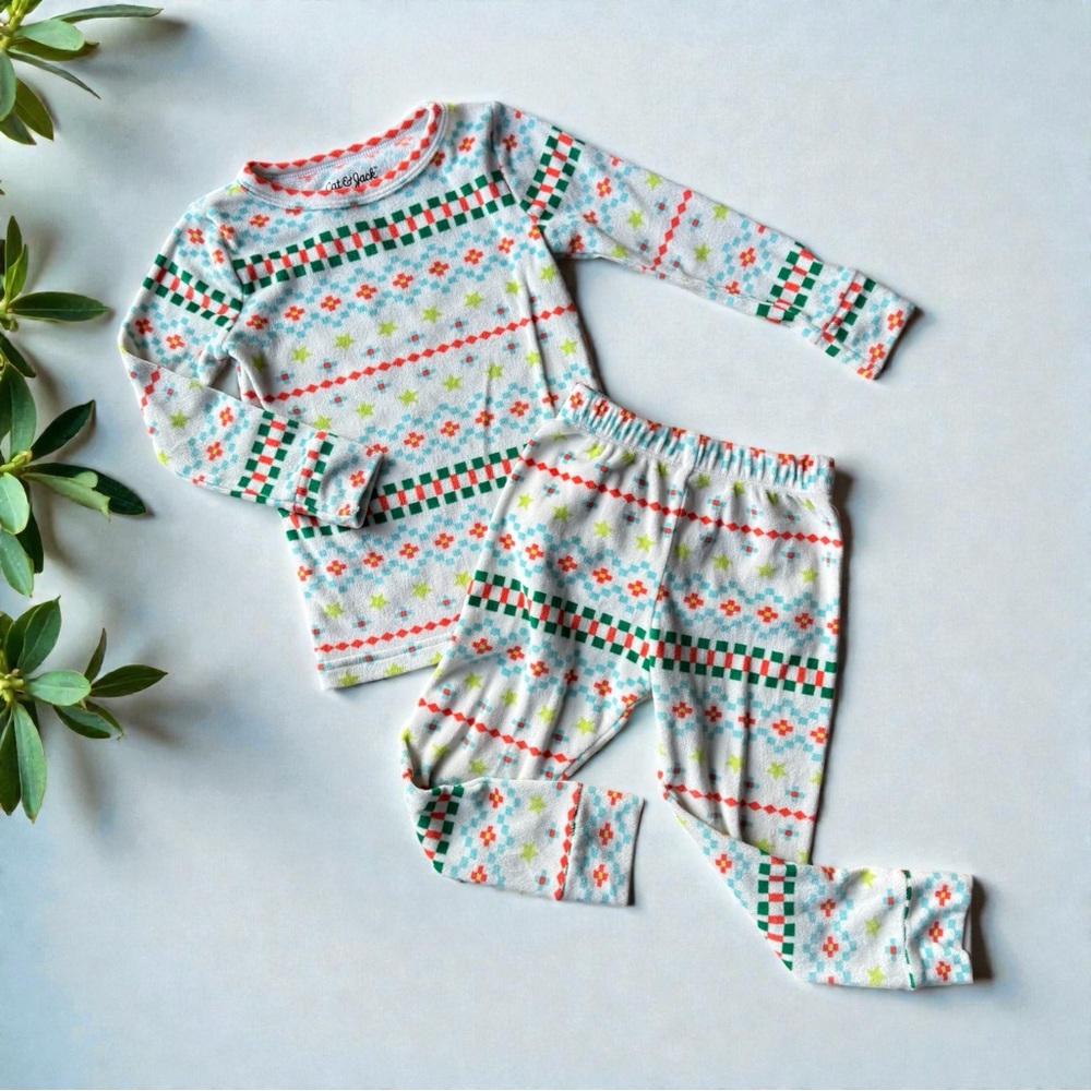 Cat & Jack Girls Ivory Cozy Multicolored Print Pajamas